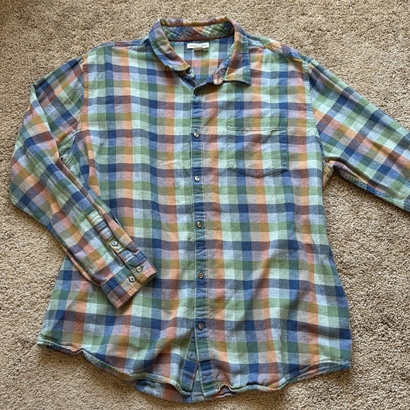 Carbon2Cobalt Cotton Checkered Green/Orange Button Down Long Sleeve Shirt - Picture 1 of 7